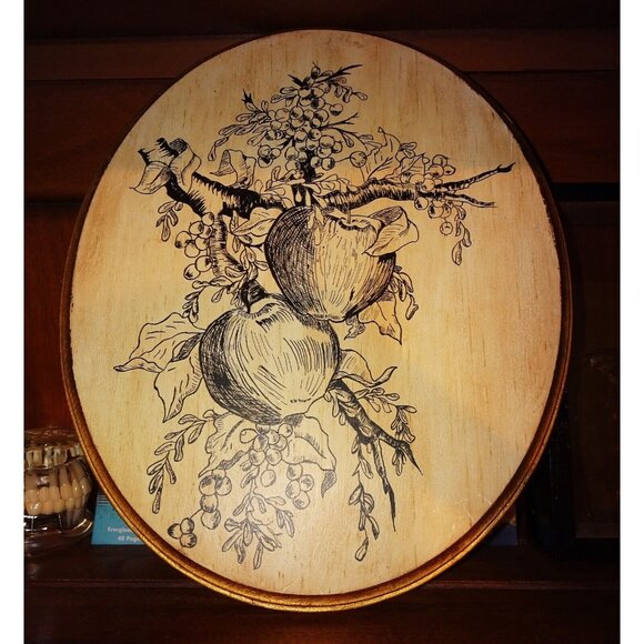 Vintage Hand Drawn Apples Berries & Leaves Wall Hanging on Wood farmhouse decor - Picture 7 of 10